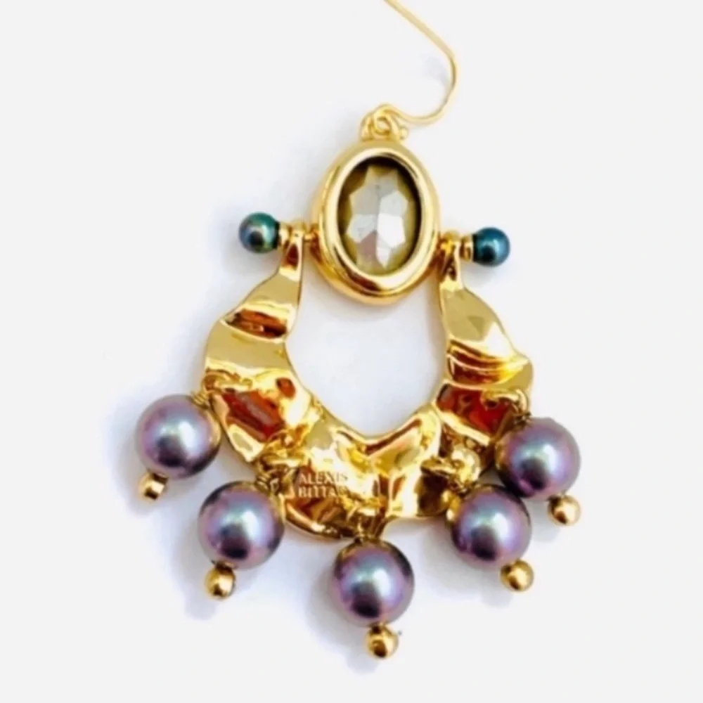ALEXIS BITTAR • New Pearl Studded Crumpled Swinging Byzantine Drop Earrings - Picture 11 of 16